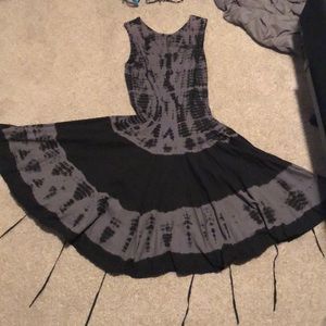 Unique Tie Dye Grey Knee-length Dress with Tassels